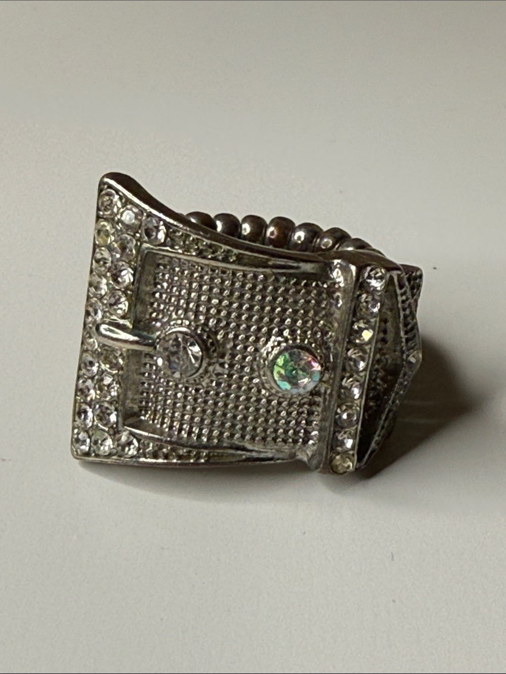 Vintage adjustable Belt buckle mesh rhinestone Aurora Borealis rhinestone